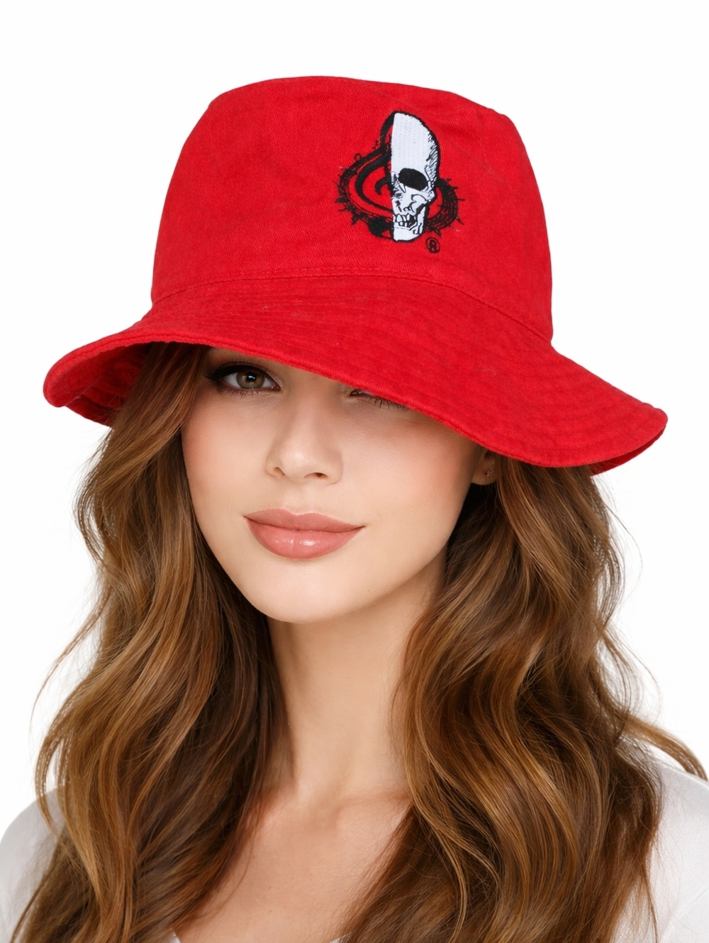 BIG Dripping Skull Embroidered Red Bucket Hat Streetwear Goth Grunge Unisex OS